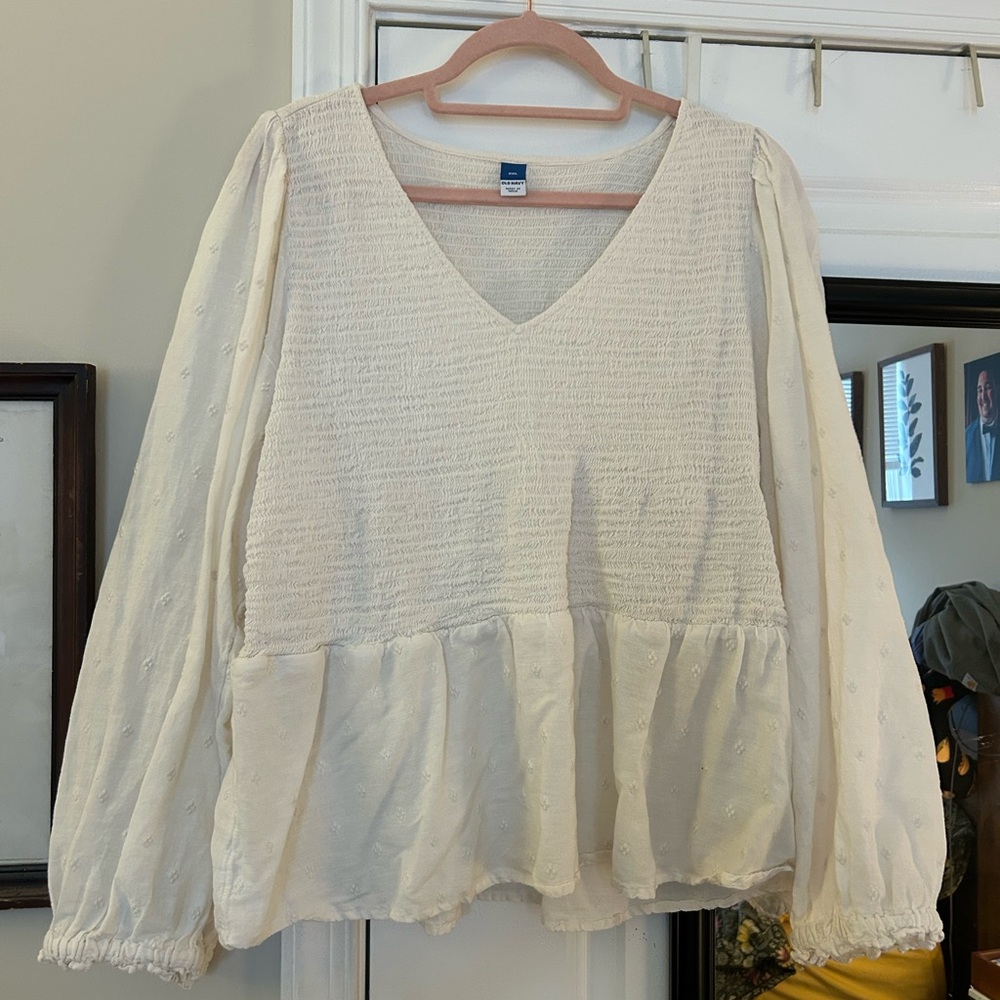 Cream V-Neck Blouse
